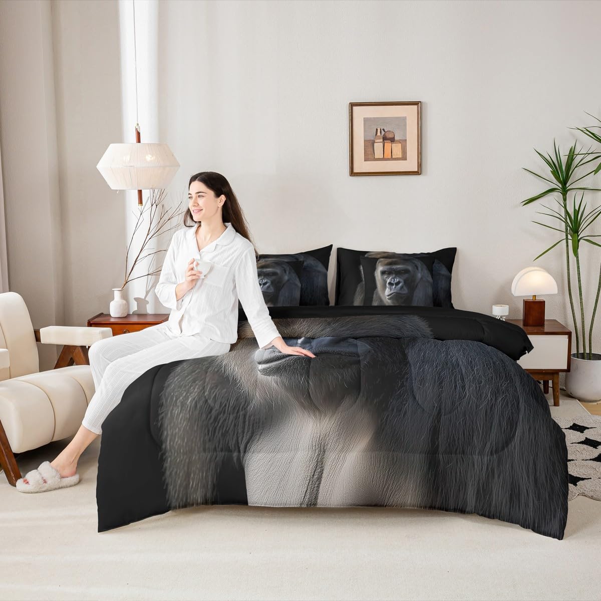 Erosebridal Monkey King Comforter Set Chimpanzee 7 Pieces Bedding Ape Tropical Wildlife Animal Bed Set Kids Boys Girls Teens Adult Bed in A Bag