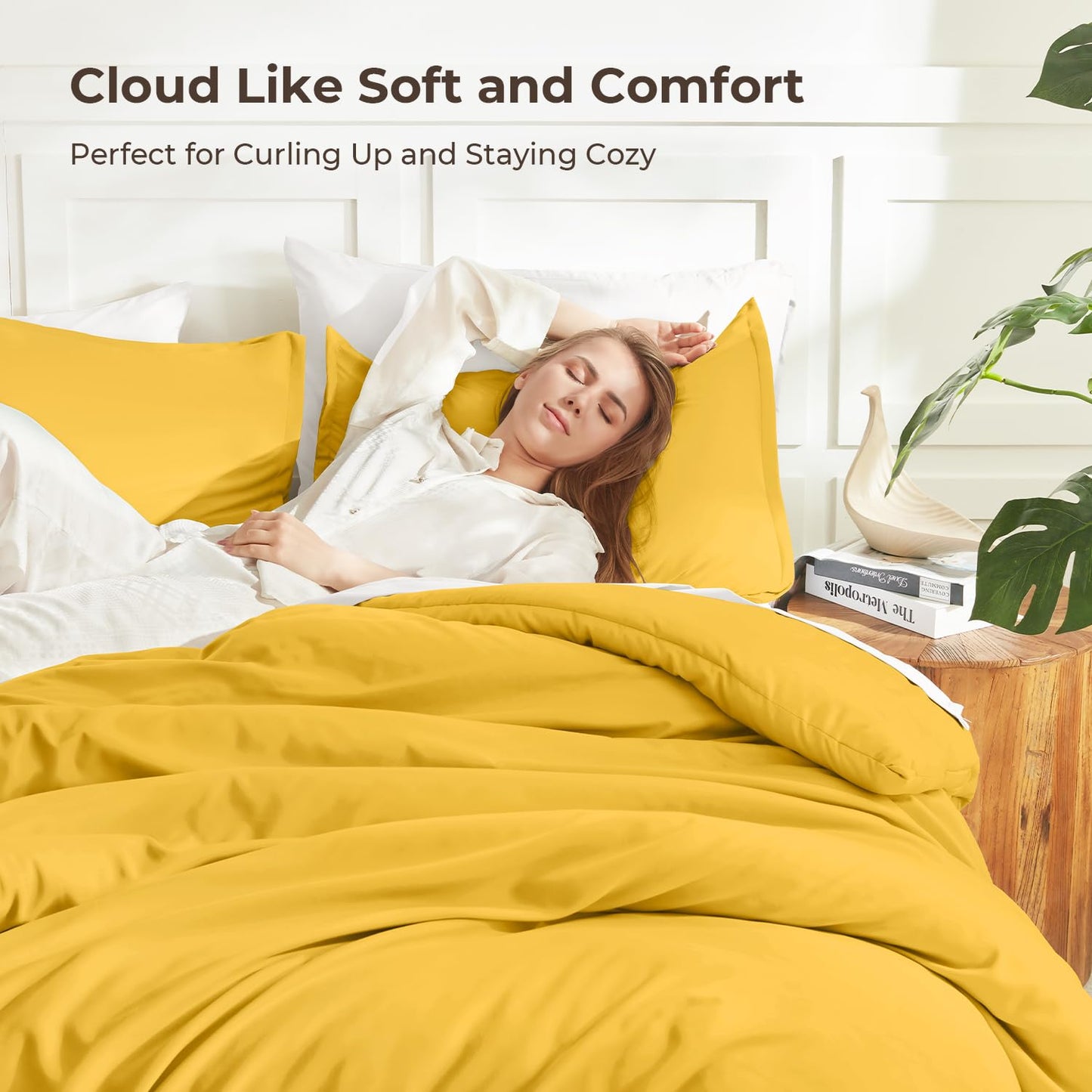 Litanika Mustard Yellow Comforter Set King Size, 3 Pieces Lightweight Solid Bedding Comforter Set, All Season Fluffy Bed Set (104x90In Comforter & 2 Pillowcases)