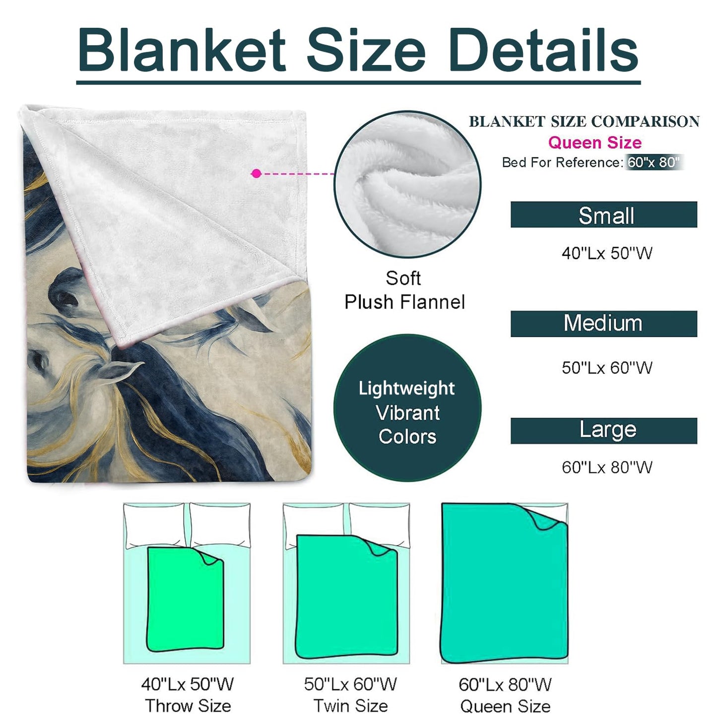 ZZNHP Horse Blanket, Elegant Animal Flannel Throw, Soft Cozy Lightweight Throws Blankets for Women Kids Girls Boys, Minimalist Wildlife Home Decor for Sofa Couch Bedroom Home, 60x50 Inch