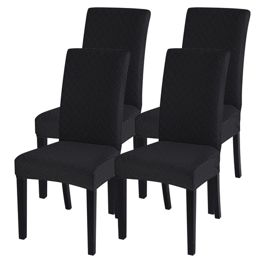 SearchI Dining Room Chair Covers Set of 4, Stretch Jacquard Parsons Chair Slipcovers Removable Washable Kitchen Chair Protector Cover for Dining Room, Hotel, Ceremony (Black Rhombus)