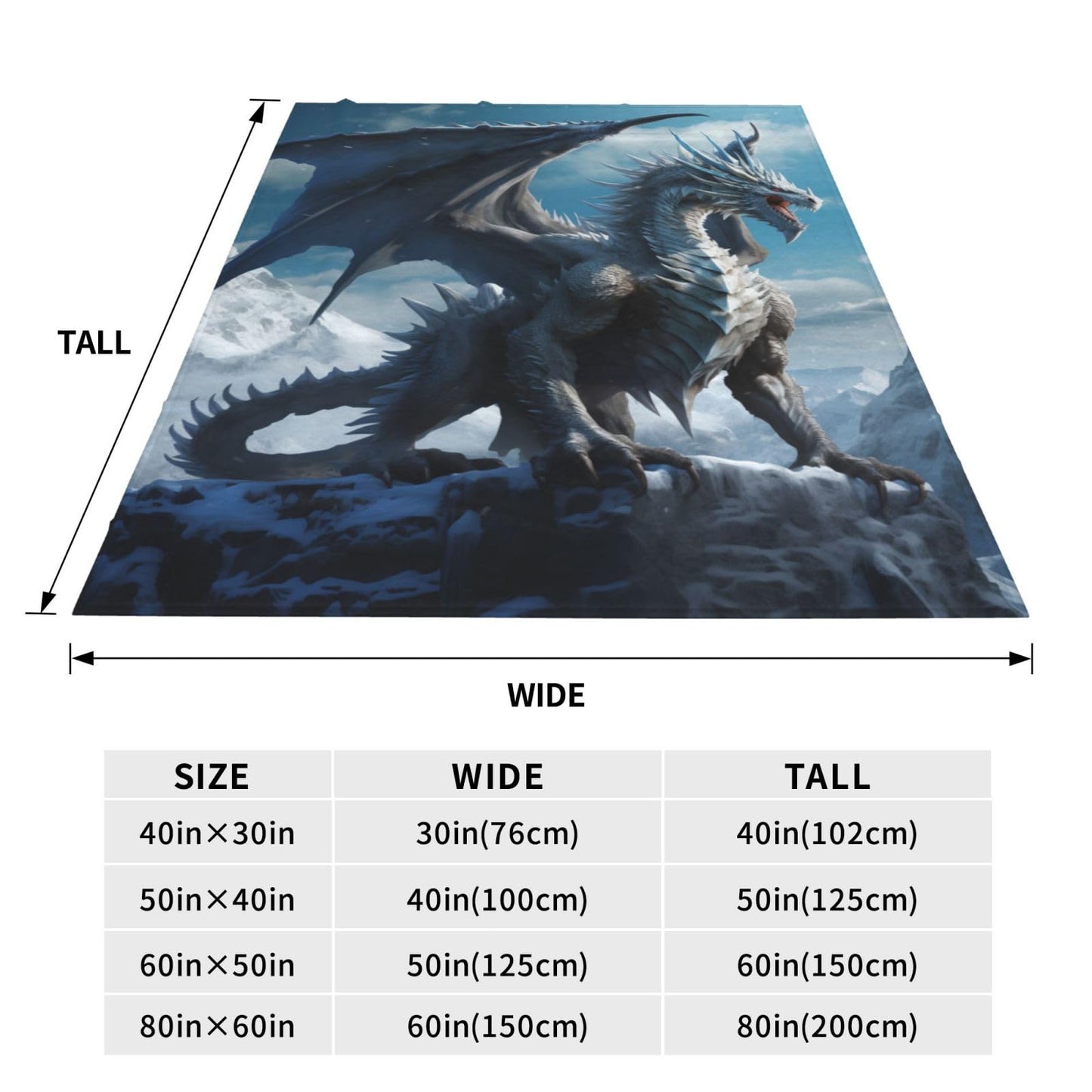 amepay Blue Ice Dragon Blanket Gifts for Adults Boys Snow Mountain Flannel Throw Blankets Soft Comfy Lightweight for Home Decor Couch Bed Sofa 60x50 Inches