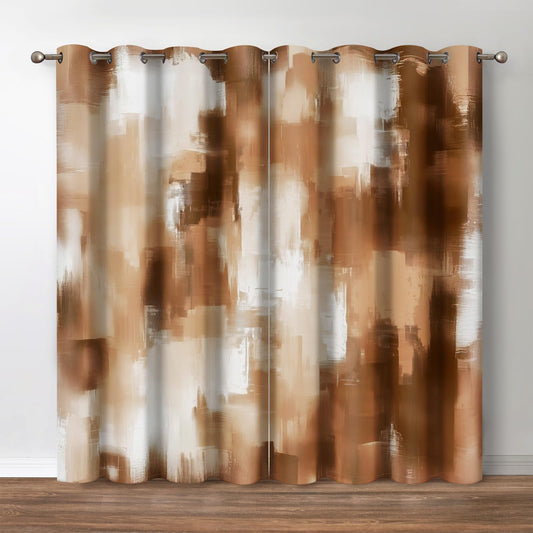 Jekeno Brown White Abstract Oil Painting Blackout Curtains 84 Inch Length Modern Brushstroke Art Window Drapes for Bedroom Living Room Farmhouse Cabin 2 Panels (52x84 Inch)
