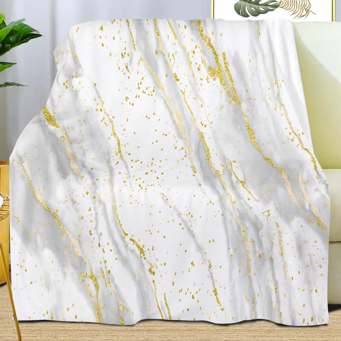 PAOABIU Grey and Golden Blankets, Marble Throw Blanket for Couch Bed Sofa, Minimalism Blankets and Throws - Super Soft Cozy Plush Flannel Blanket Gifts & Decor, 66x90