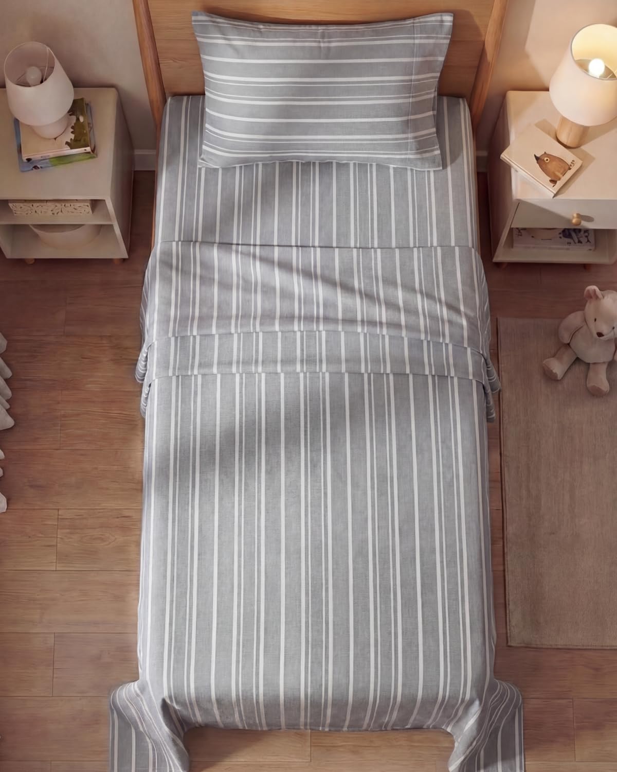 Twin Size 3 Piece Sheet Set - Comfy Breathable & Cooling Sheets - Hotel Luxury Bed Sheets for Women & Men - Deep Pockets, Easy-Fit, Soft and Wrinkle Free Sheets - Grey Stripes Oeko-Tex Bed Sheet Set