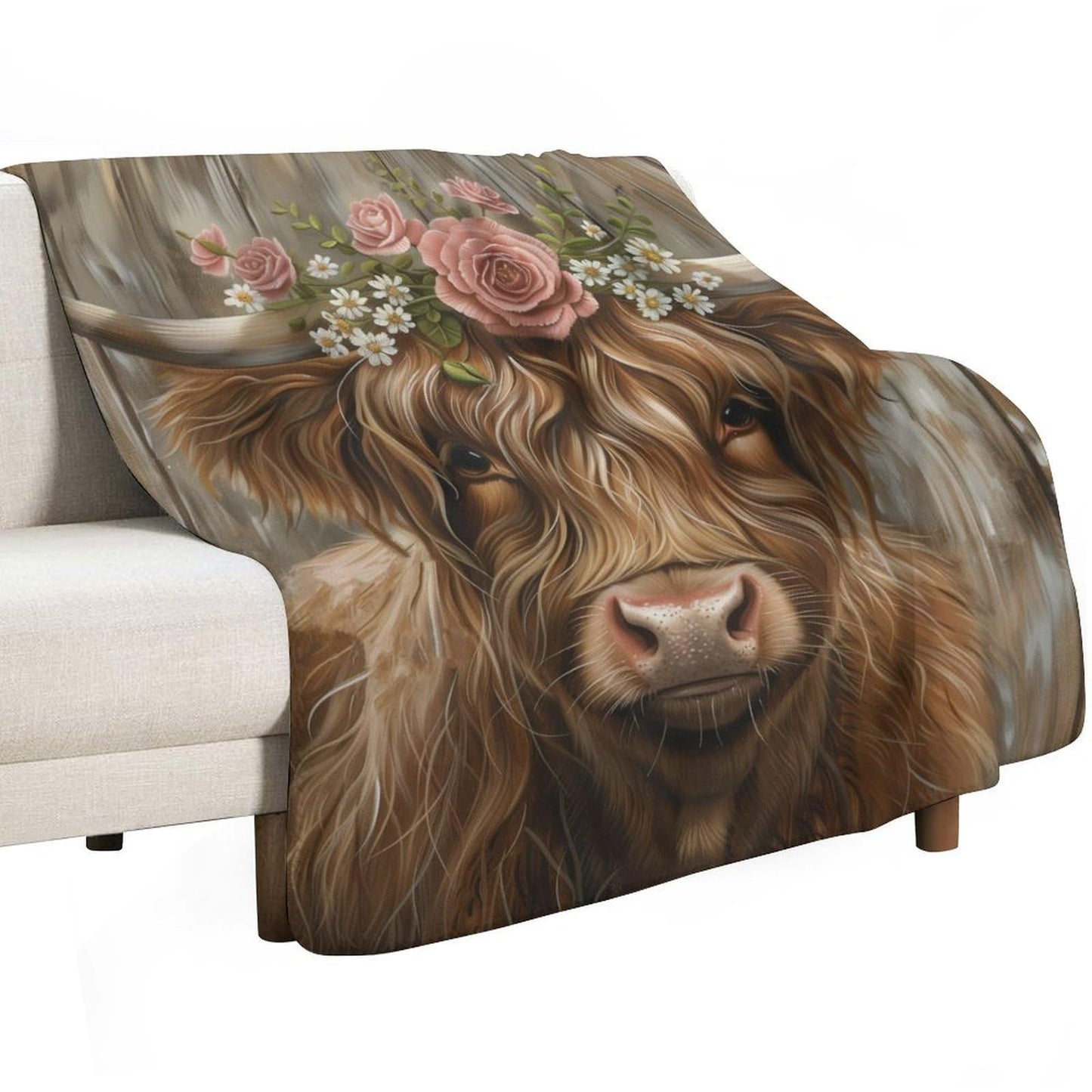 Highland Cow Blanket, Floral Crown Bull Throw, Soft Cozy Fleece Blankets for Kids Women Girls, Rustic Farmhouse Western Decor for Room Couch & Bed Birthday Gifts 50x60in