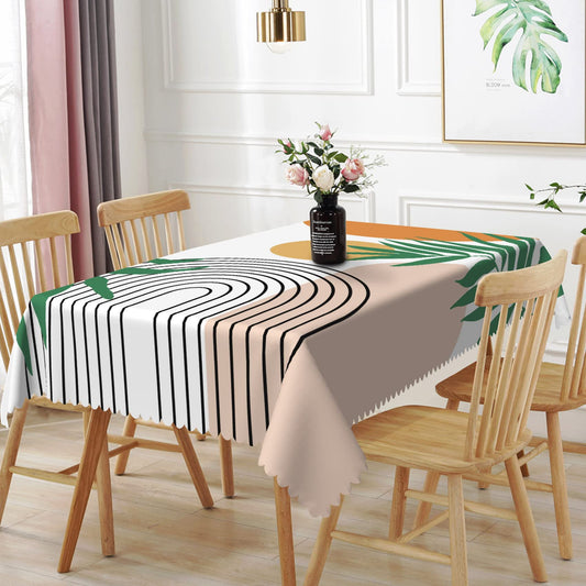 TTQYFNM 60x84inches Mid Century Modern Art Table Cloth Abstract Geometric Boho Rainbow Sun Green Leaves Tablecloths Waterproof and Wrinkle Free Table Cover for Dining Room Kitchen Patio Home Decor