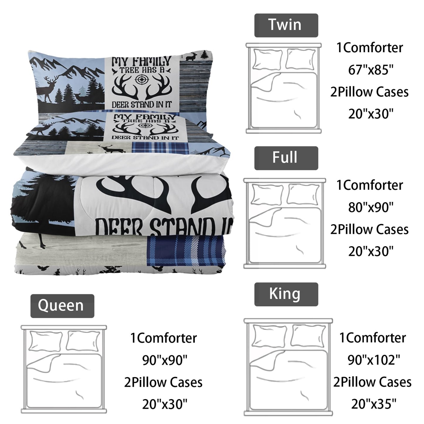 Nttopship Deer Moose Print Comforter Set Twin,Deer Hunting Theme Bedding Set for Boys Teens Girls,Hunting Theme Bedding Set Wildlife Hunting Theme Room Decor Comforter Set and 2 Pillowcases