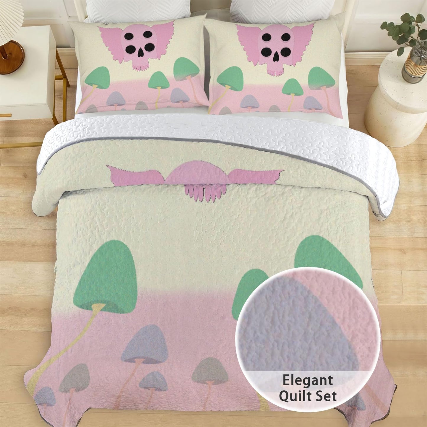 Allenjoy Queen Size Dollhouse Dreamer Quilt Bedspreads Singer Bed Set Bedding Coverlet Fabric Washable with 2 Pillowcases SC00402-007