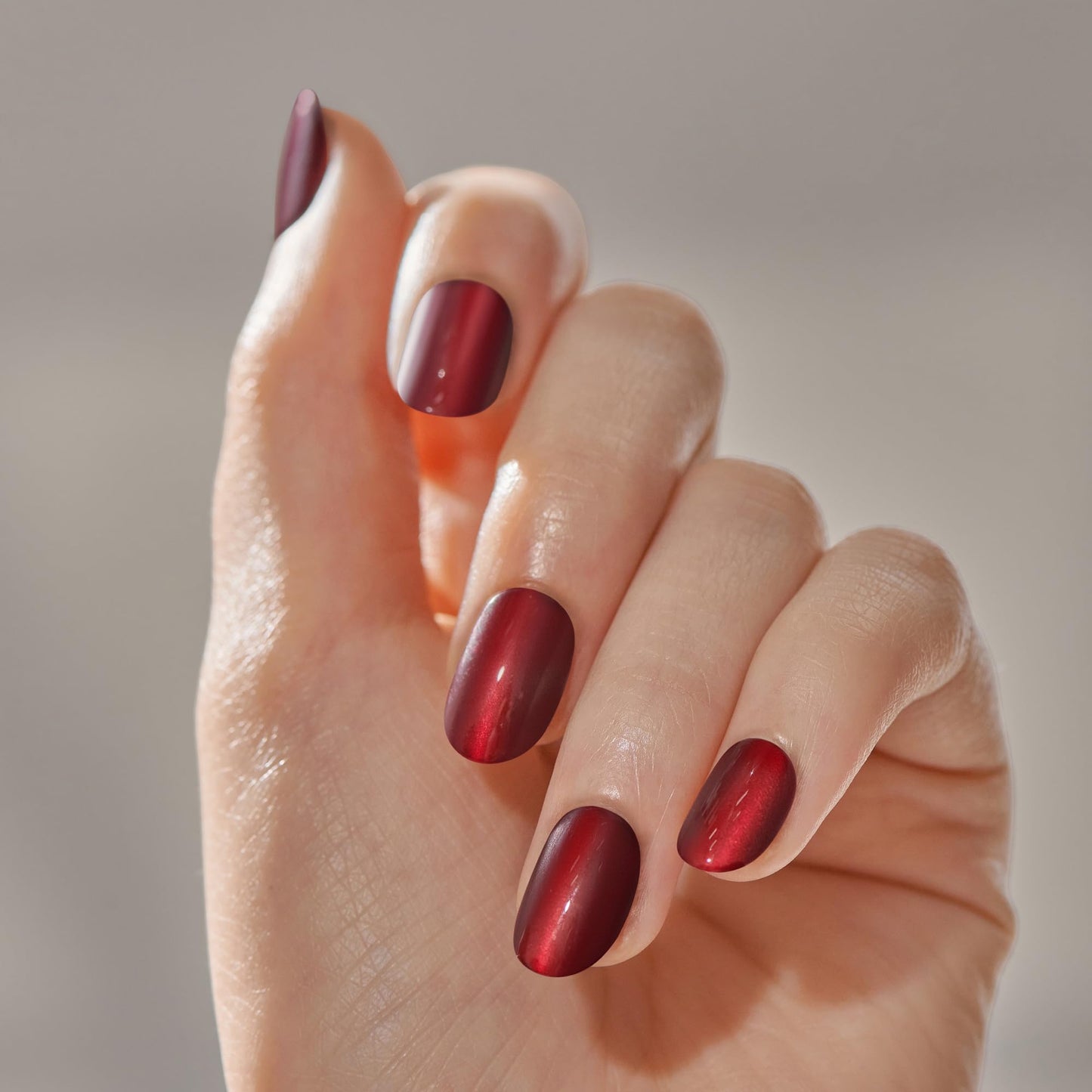 Kiss colorFX by Impress Press On Nails, Hidden Gem, 30 No Glue Peel and Stick Nails Kit with IMPROVED Adhesive, Red Short Oval Chrome Effect, Includes Prep Pad, Manicure Stick & Mini File