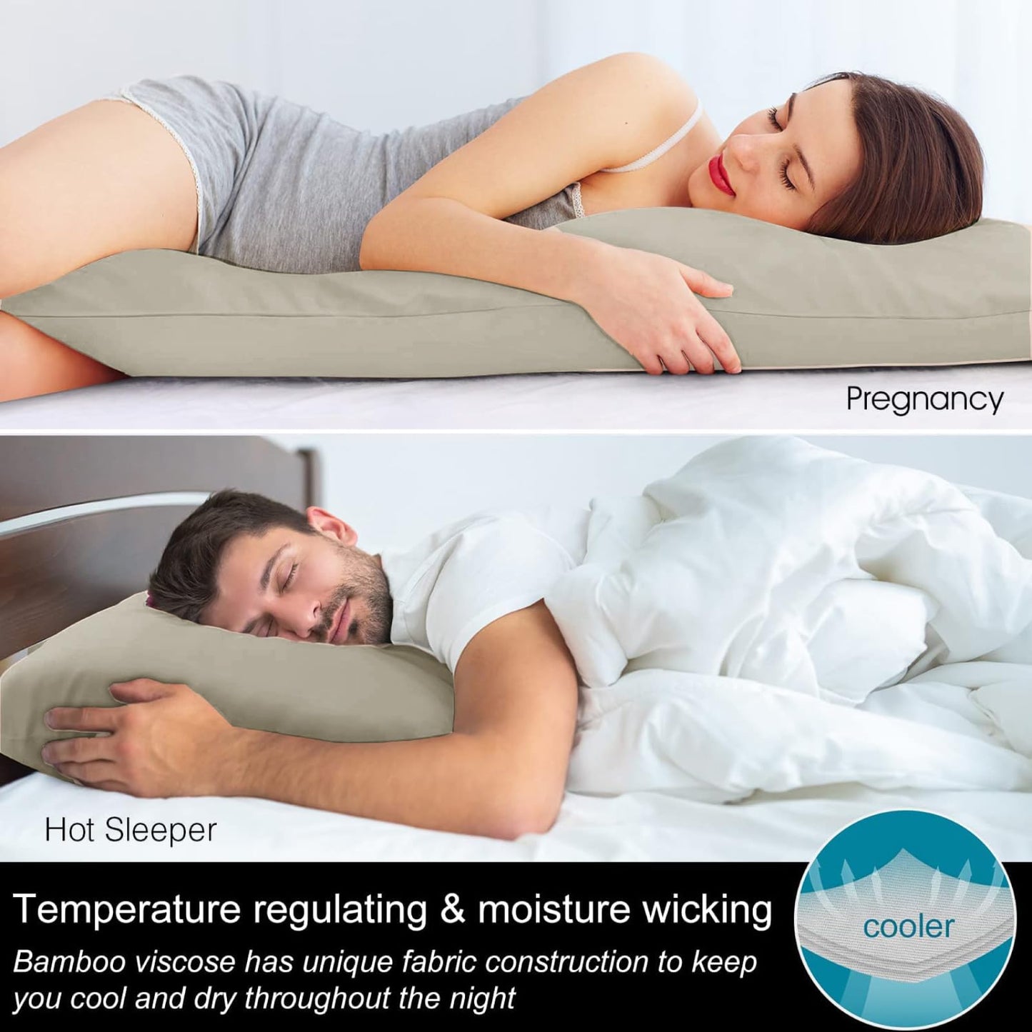 BEDELITE Body Pillow Cover, Rayon Made from Bamboo, Cooling Body Pillow Pillowcase for Hot Sleepers and Night Sweats, Breathable & Silky Soft Full Long Pillow Case Cover (Linen, 20x54 Inches)