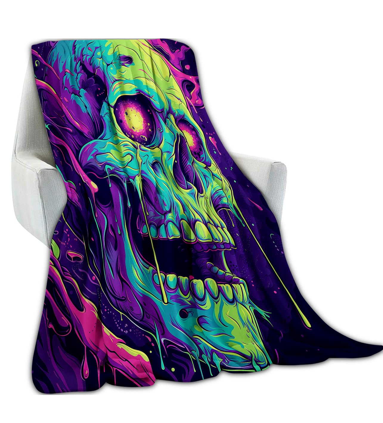 amepay Psychedelic Skull Throw Blanket - Ultra-Soft, Comfy Plush Flannel, Lightweight & Warm, Fuzzy, Anti-Pilling, Perfect for Halloween,Couch, Bed, Travel - Cool Design for Men & Boys 60×50inch