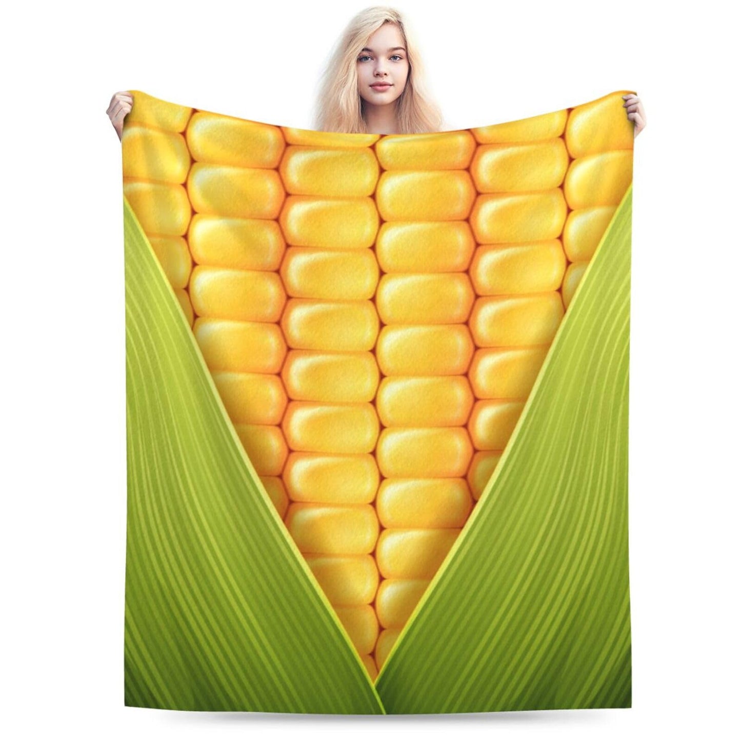 Fun Sweet Yellow Green Corn Throw Blanket Super Soft Warm Bed Blankets for Couch Bedroom Sofa Office Car, All Season Cozy Flannel Plush Blanket Gifts for Girls Boys Teens Adults 60"x50"