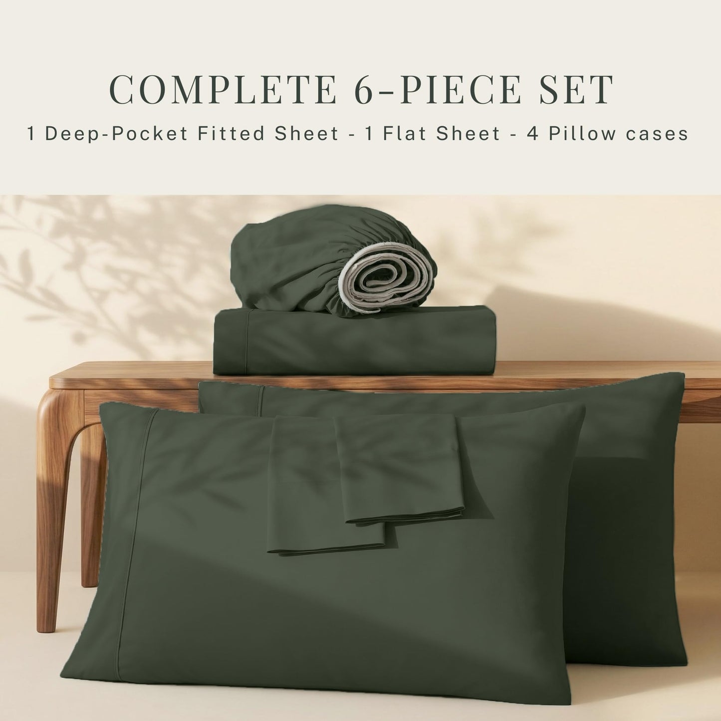 Hearth & Harbor Bed Sheets, Luxury Soft 6 Piece Bed Sheet Set Extra Deep Pocket Fitted Sheets Fits Mattress up to 21", Double Brushed Bedding Sheets & Pillowcases,