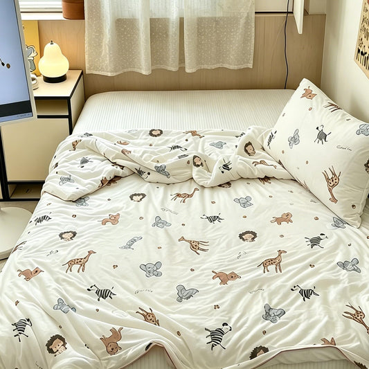 MorroMorn Toddler Bedding Set, Super Soft Baby Blanket Neutral Toddler Comforter Sets - 2 PCS Bed Set with Pillowcase Lightweight Breathable for Girls Boys Kids Infant Summer Spring Fall (Animals)