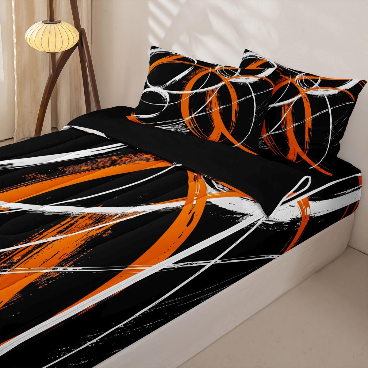 jejeloiu Abstract Zipper Bedding Sets for Kids Boys Girls Luxury Twin Comforter Set with Fitted Sheet Modern Art Bedroom Decor Microfiber with 2 Pillow Cases