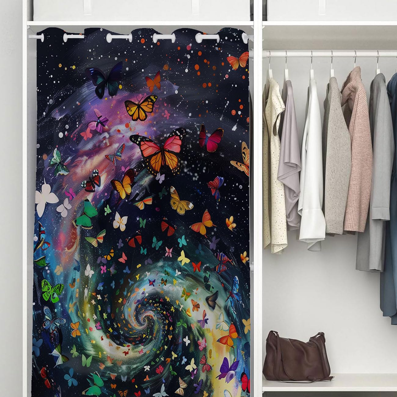 Chaohuan Colorful Butterfly Door Curtain, Space Galaxy Swirl Starry Sky Closet Door Cover Curtain for Kids Boys Girls Teens Bedroom Living Room 1 Panel 34" W X 80" L