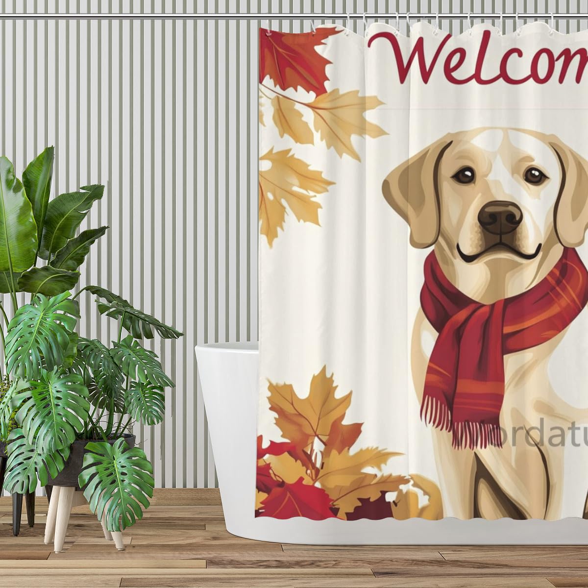 Wordatu Fall Shower Curtain Labrador Retriever Under Maple Leaves Harvest Thanksgiving Bathroom Decor 72x72 Inch Polyester Fabric Waterproof Bath Curtain with 12 Hooks