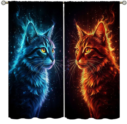 PHTAYOT Cat Curtains for Girls Boy Home Decor Lovely Pet Kitten Cute Kids Animal Pattern for Bedroom Living Room Bathroom Rod Pocket Decor Window Drapes,2 Panels Set,42x45 Inch
