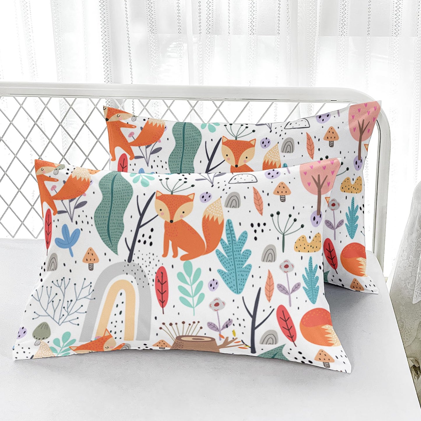 Nttopship Fox 4 Pieces Bed Sheet Sets Full Size Cartoon Forest Fox Printed Bedding Sets with 16" Deep Pockets Wildlife Bedroom Decor,Bedding Set 4 PCS(1 Fitted+1 Flat+2 Pillowcases)