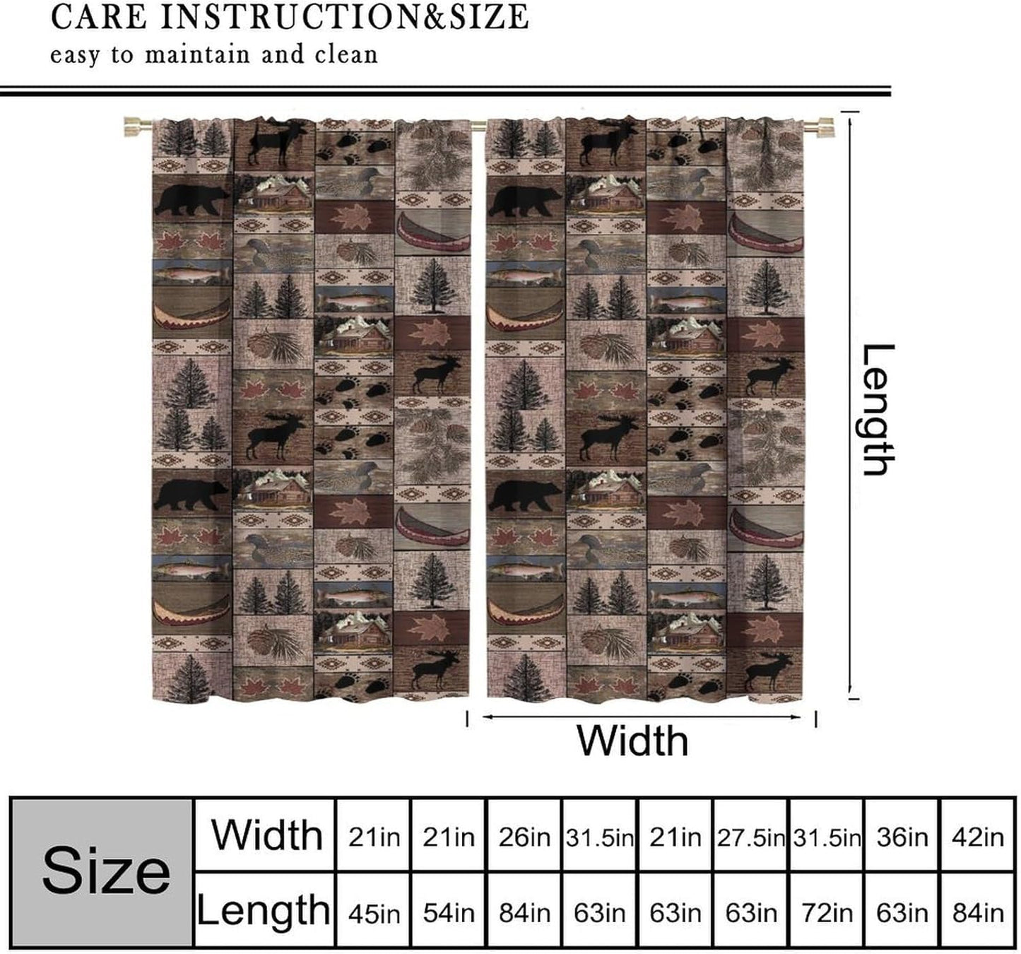 SHElifestyle Rustic Moose Deer Curtains, Retro Rustic Cabin Cottage Elk Pine Lodge Country Style Farmhouse Blackout Windows Door Curtain for Bedroom Living Room 42x45in