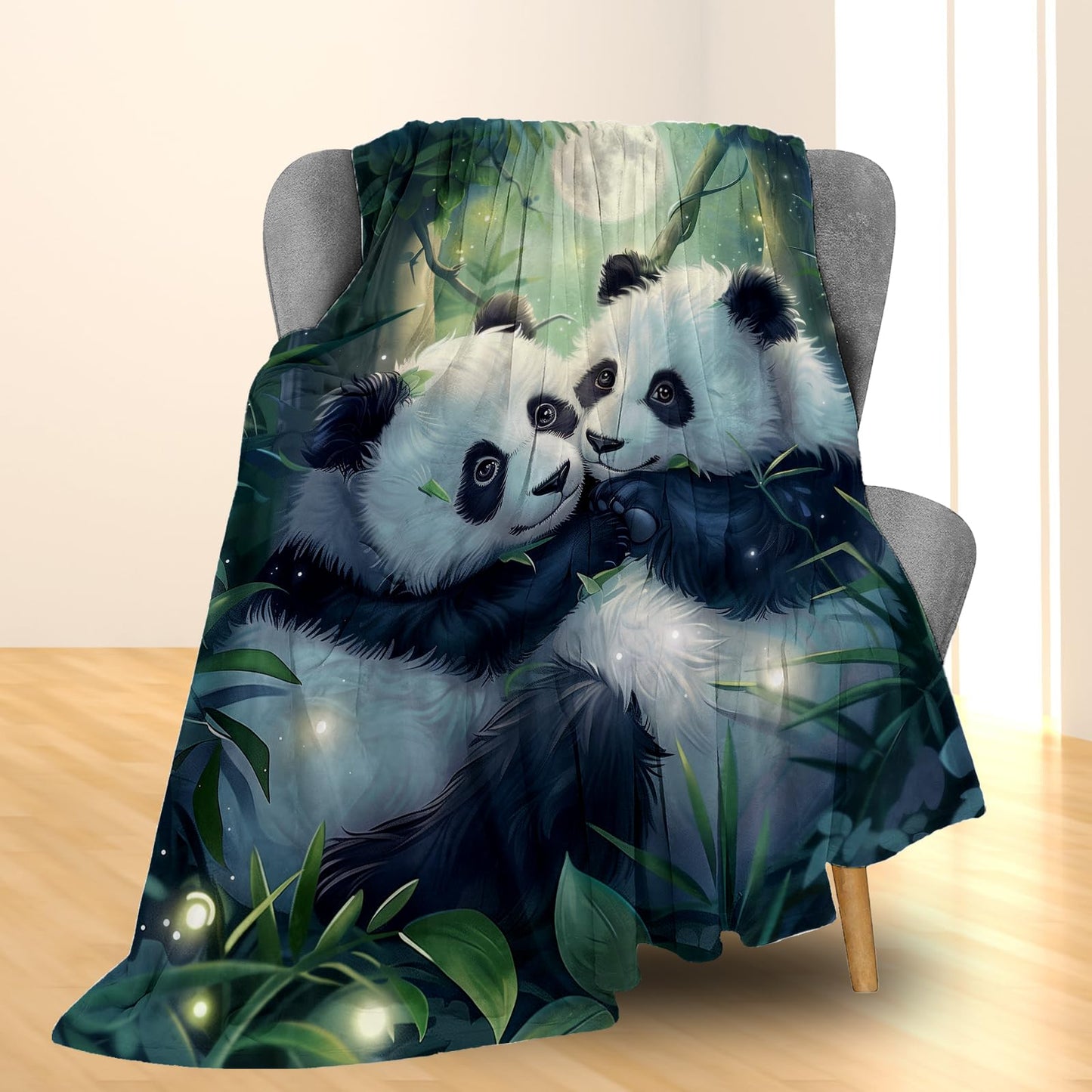 Ti Caldi Panda and Moon Blanket | Soft Warm Fuzzy Lightweight Animal Flannel Throw Blanket Perfect for Couch, Bed, Travel & Outdoor Use, Cozy Blankets for Women Girls 60×50 in