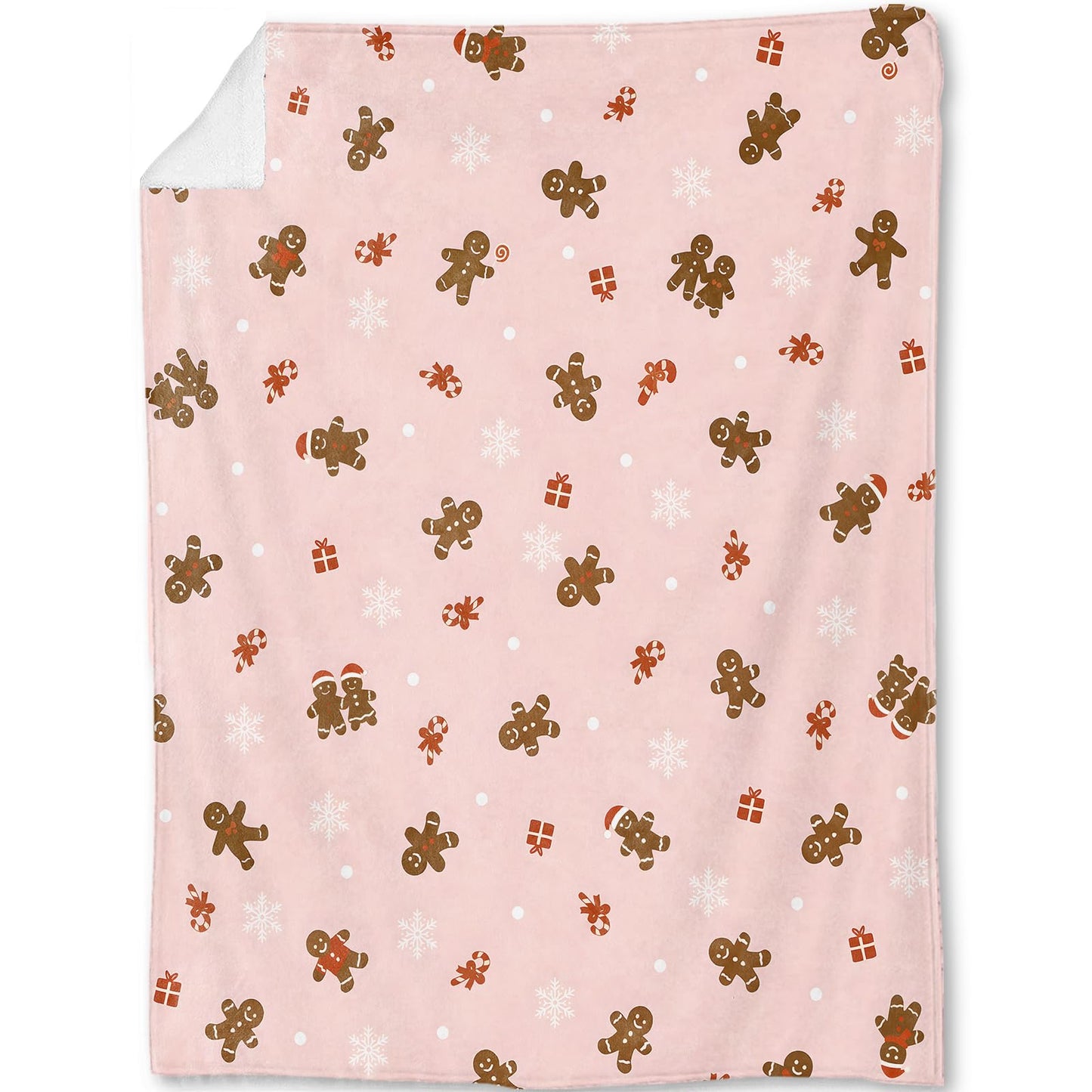 ainori Gingerbread Man Christmas Decorative Throw Blanket,Candy Snowflake Print Decoration,Flannel Winter Pink Blankets for Couch Sofa,Holiday Decor,Xmas Festival Gifts for Girls Kids 50x60 Inch