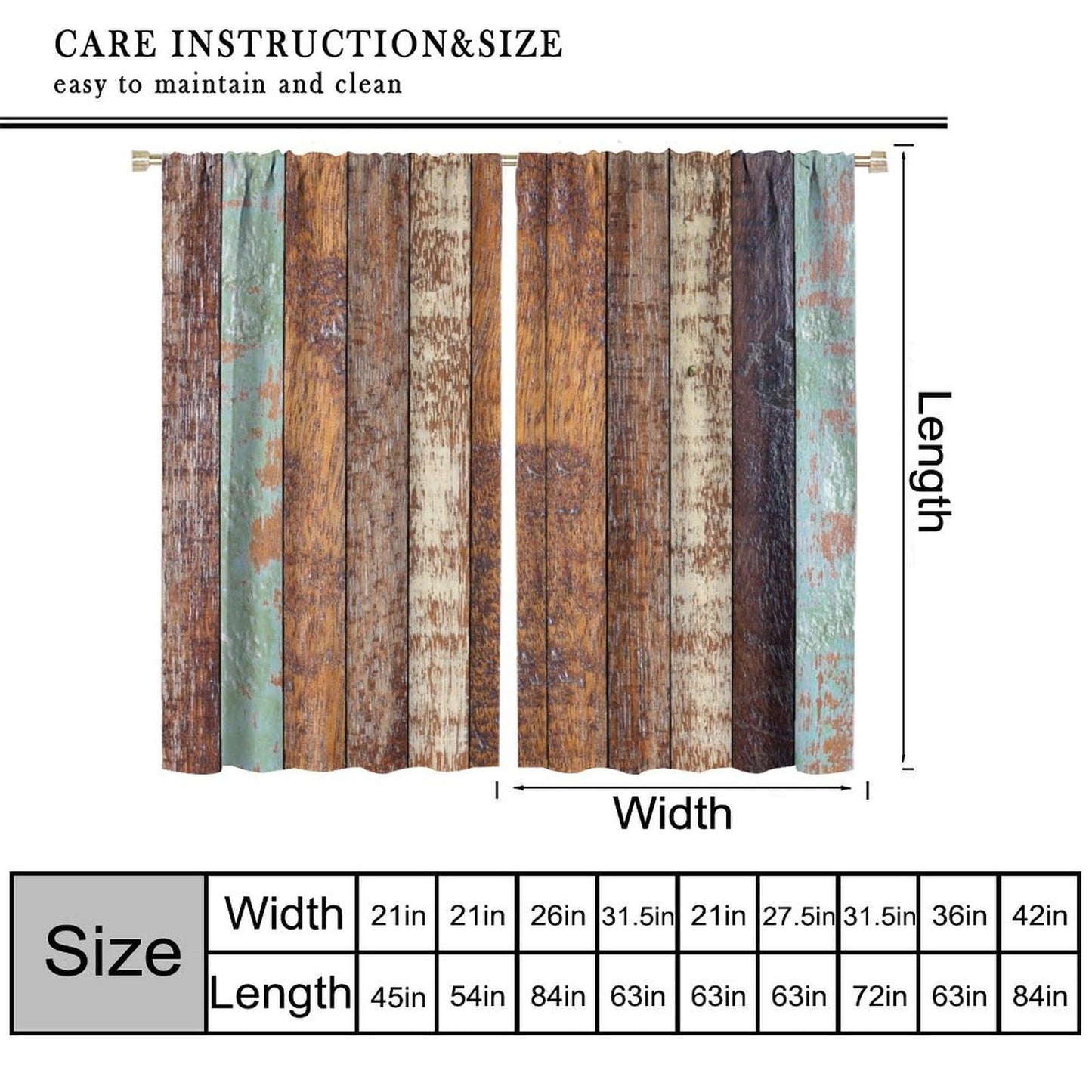 DKMQQUL Rustic Wooden Board Curtains, Color Weathered Wood Plank Farmhouse Barn Door Rod Pocket Thermal Drapes for Kitchen Living Room Bedroom Window Treatment, 42x45 Inch