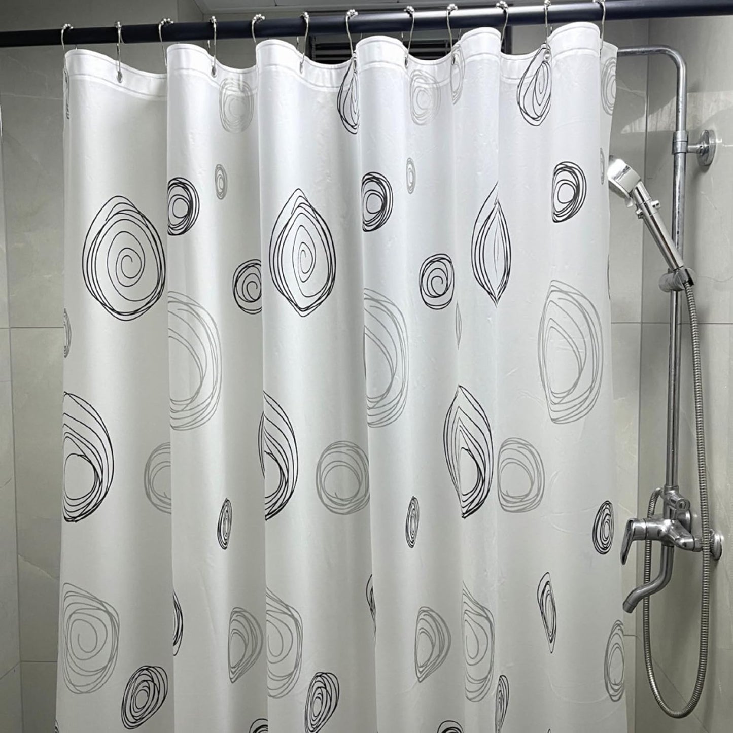 Myratts Plastic Shower Liner - Premium EVA 6G Thickened Shower Curtain Liner with Rustproof Grommets and 3 Weighted Magnets, Waterproof Shower Curtain for Bathroom(Black Circle)