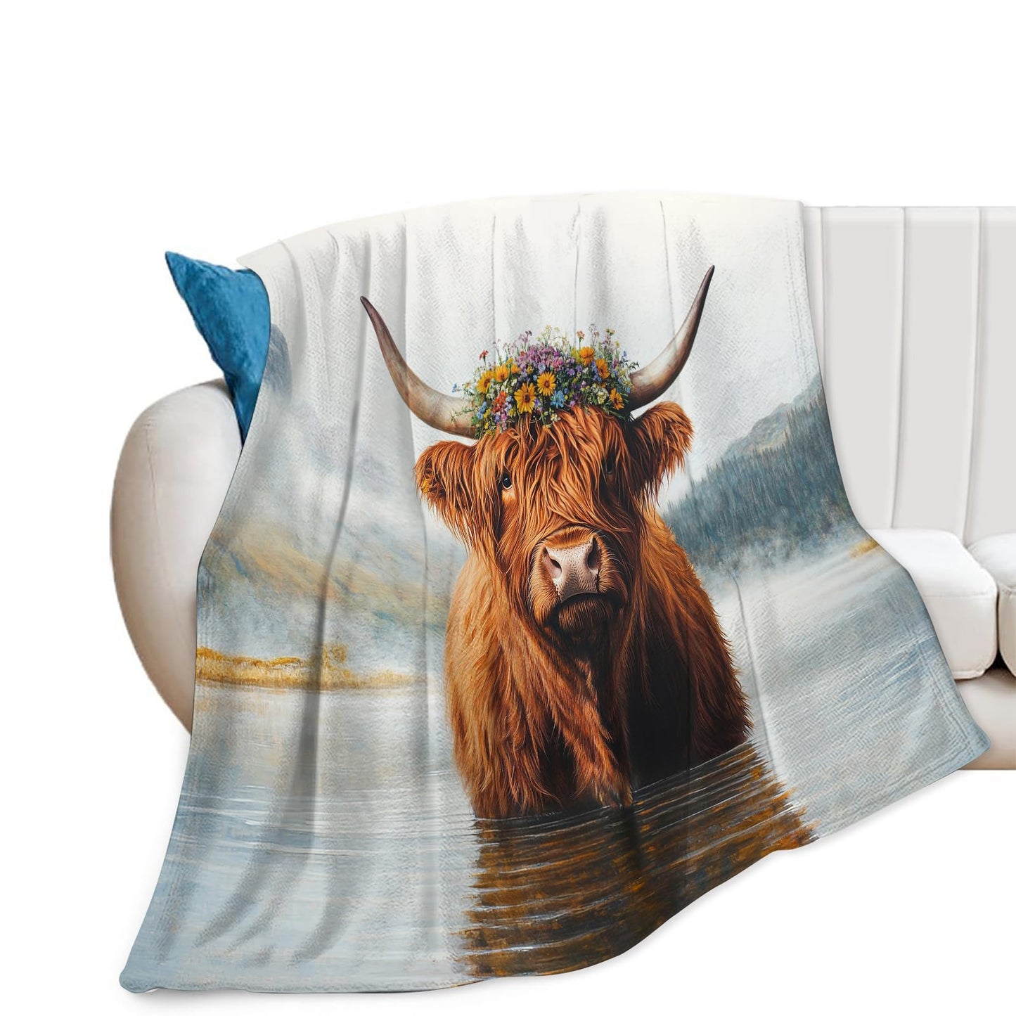 Highland Cow Blanket for Women, Highland Cow Fleece Blanket Gifts for Boys Girls, Warm Cozy Soft Flannel Stuff for Bed Sofa Couch 50" x 40"