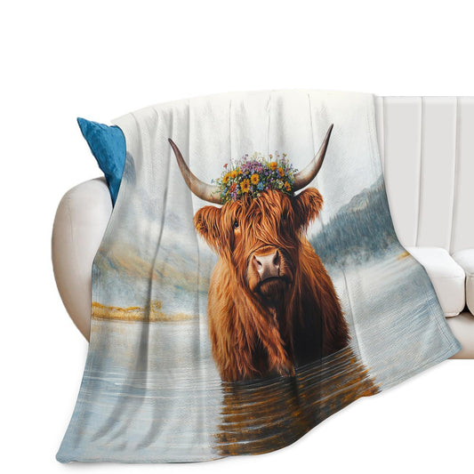 Highland Cow Blanket for Women, Highland Cow Fleece Blanket Gifts for Boys Girls, Warm Cozy Soft Flannel Stuff for Bed Sofa Couch 50" x 40"