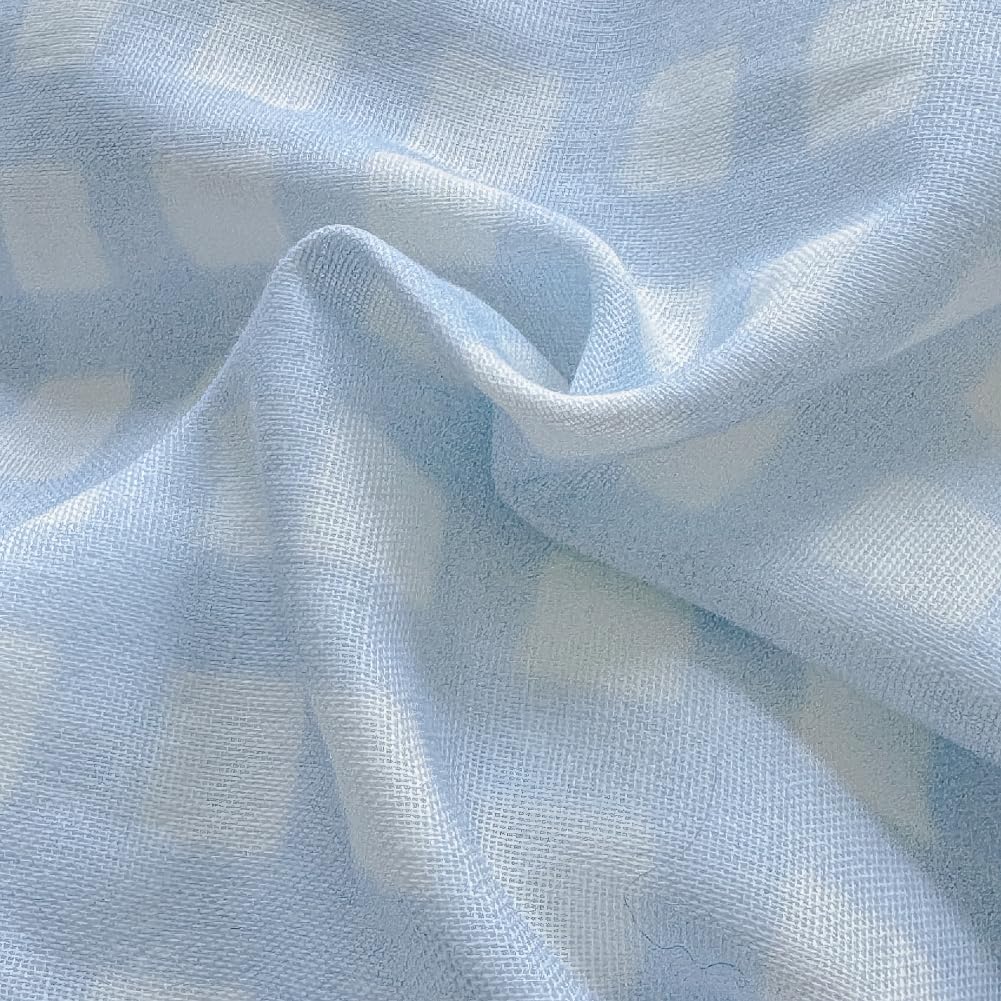 BlueBlue Blue Grid Duvet Cover Set Queen 100% Cotton Soft Lightweight Gauze Bedding Rainbow Polka Dot on Plaid 1 Abstract Geometric Full Comforter Cover 2 Pillow Shams, Queen