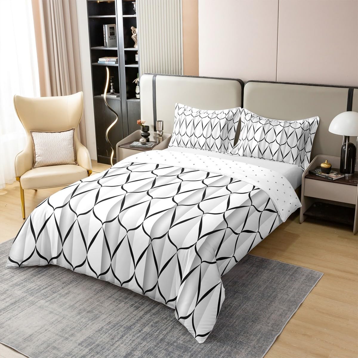 Erosebridal 100% Cotton White and Black Abstarct Duvet Cover Queen for Adult Women Men Geometric Striped Comforter Cover for Minimalists Aesthetic Lines Bedding Set Contemporary Modern Art Bed Set