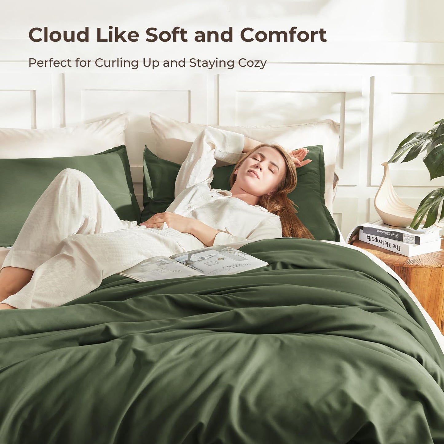 Litanika Dark Olive Green Comforter Set King, 3 Pieces Solid Bedding Comforter Set, All Season Fluffy Bed Set (104x90In Comforter & 2 Pillowcases)