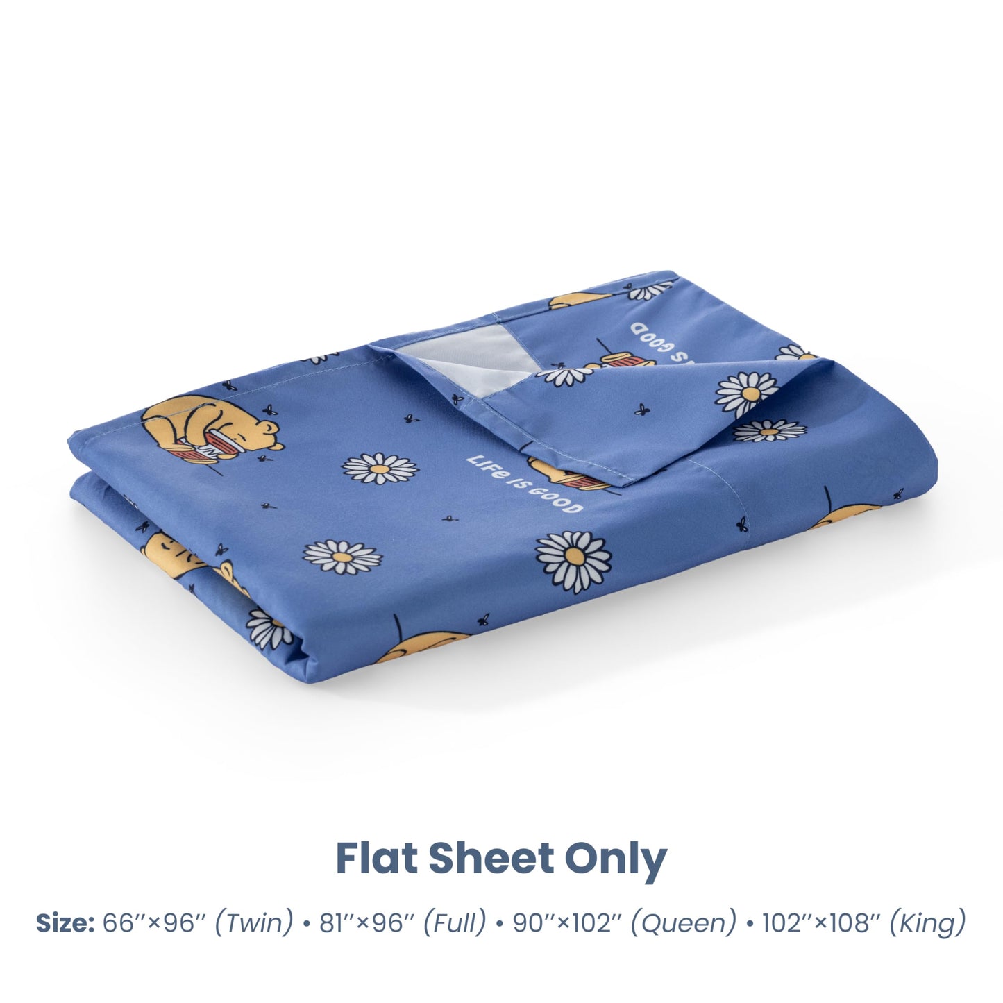 Berkshire LIG® Twin Flat Sheet (Only), Brushed Microfiber Sheet with Cute Cartoon Characters, Soft, Breathable, Easy-Care Bedding for LIG Fans, Spring Hunny Small Cornflower Blue