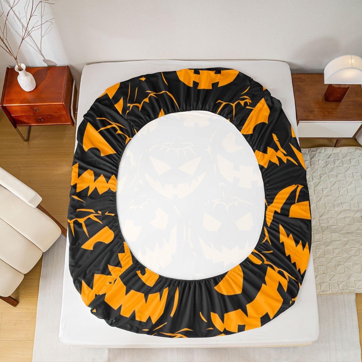Feelyou Spooky Pumpkin Fitted Sheet with 1 Pillowcase Twin Size Halloween Themed Bed Sheets Set 16" Deep Pocket Boys Girls Trick or Treat Bedding Teens Bedroom Decor Lightweight Microfiber