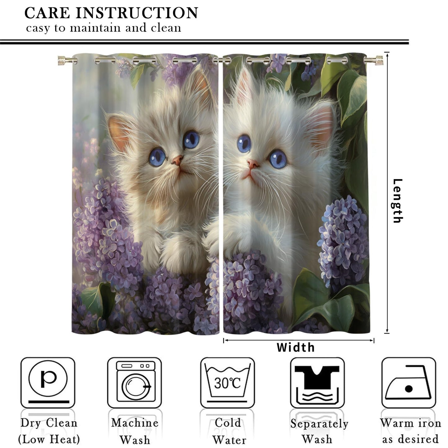 MPUTIE Cute Cat Blackout Curtains 72 inch Length, Kitten Window Treatments for Bedroom, Grommet Thermal Curtains for Kitchen, Floral Animal Drapes, Cat Room Decor, 2 Panels