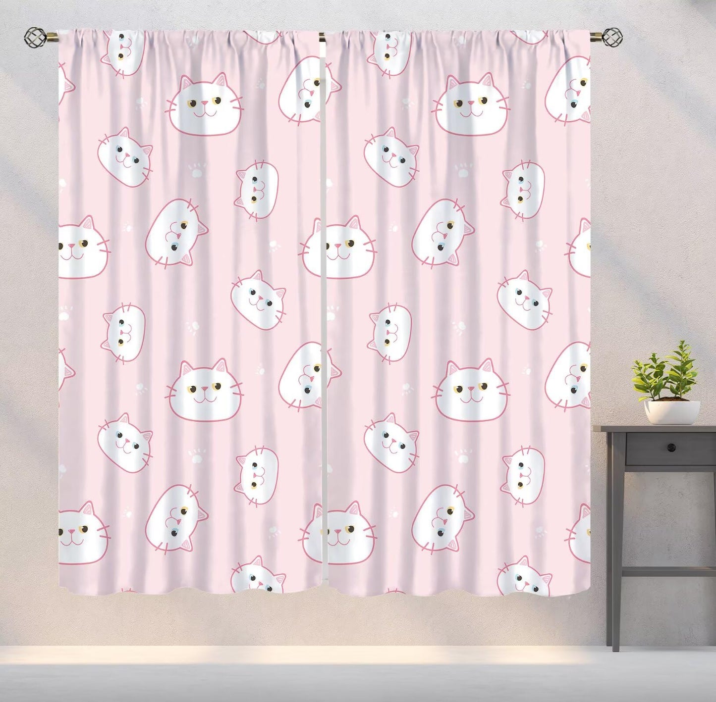 YSWOW Cat Pink Curtains for Girls Bedroom Decor Cartoon Cute Animals Art Printed Blackout Window Drapes for Living Room Decor Fabric Set 2 Panel 42x45 Inch 20% Shading Rate