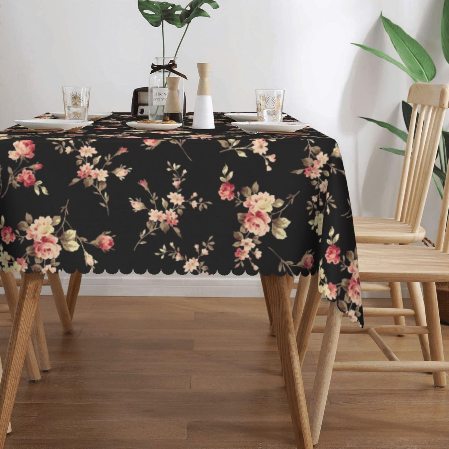 XIOURERY Flower Pattern Table Cloths Decorative for Dining Room, Rustic Roses Boho Botanical Plant Washable Tablecloth for Home, Restaurant, Outdoor Party Table Cover 54x72 Inch