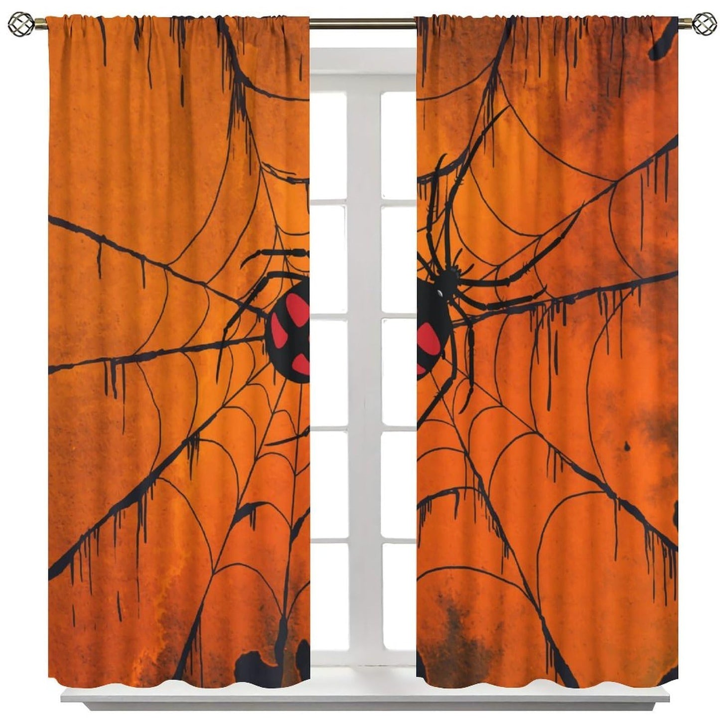 Djaby Spiders Web Curtains, Halloween Spooky Spider Web Gothic Scary Window Curtain for Boys Girls Kids Baby Bedroom Nursery 42" W X 45" L(No Blackout)