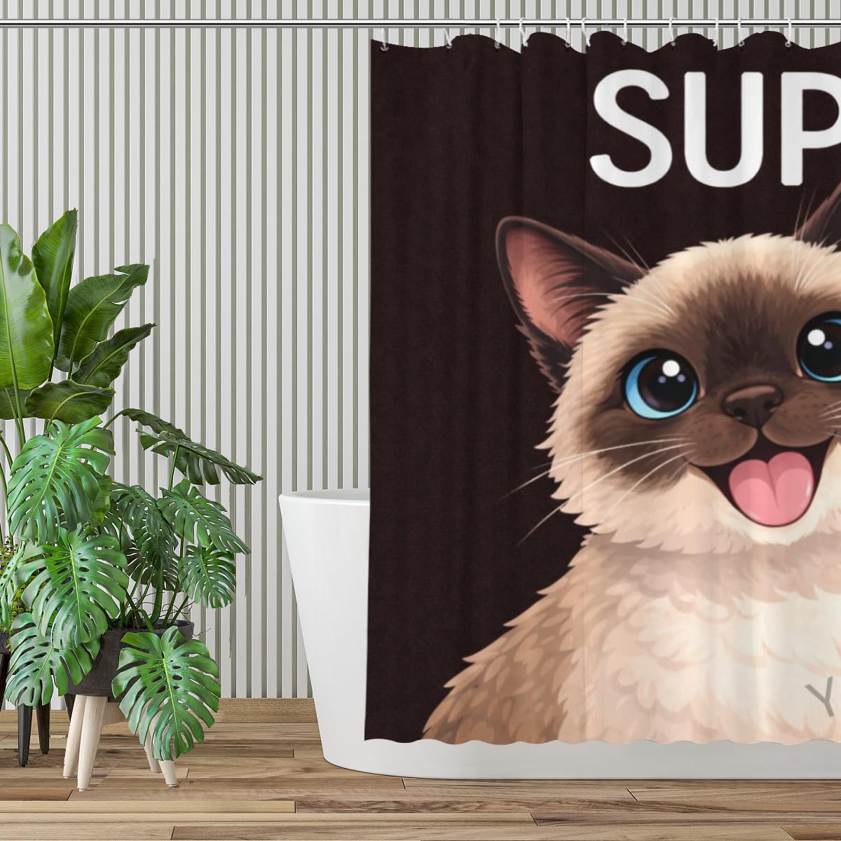 Youtoko Shower Curtain 72x72 Inch with 12 Hooks Funny Animal Quote Bathroom Decor Siamese Cat Puppy Pet Lover Sup Cute Animal Bath Curtain Black Background