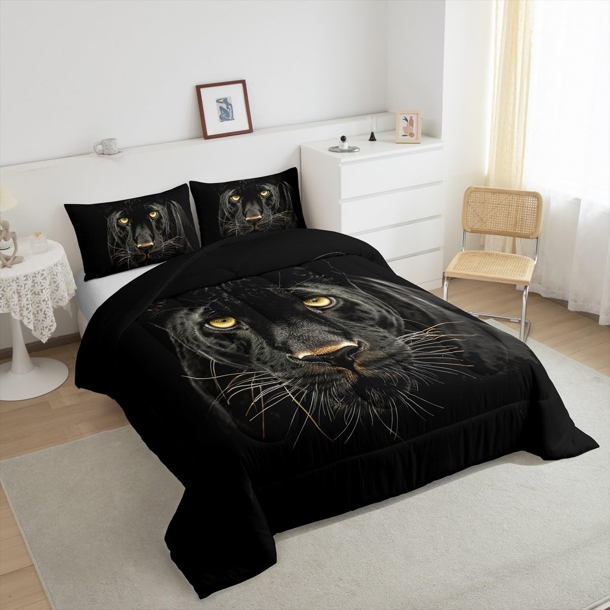 Manfei Black African Cheetah Comforter Set,Leopard Print Bedding Set Kids Teens Modern Decor,Wildlife Animal Comforter with 1 Pillowcase for All Seasons,Twin