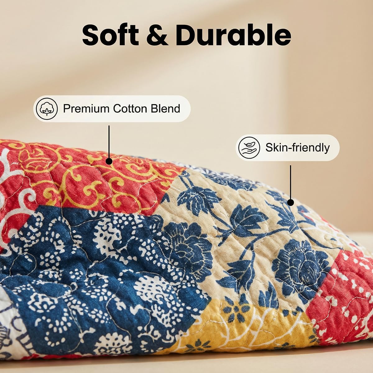 Andreannie Boho Quilt Set King Size, Reversible Floral Geometric Honeycomb Pattern Bedspread, Soft Lightweight Microfiber Bedding Coverlet, All Season Bohemian Quilt with 2 Pillow Shams, 3 Pieces