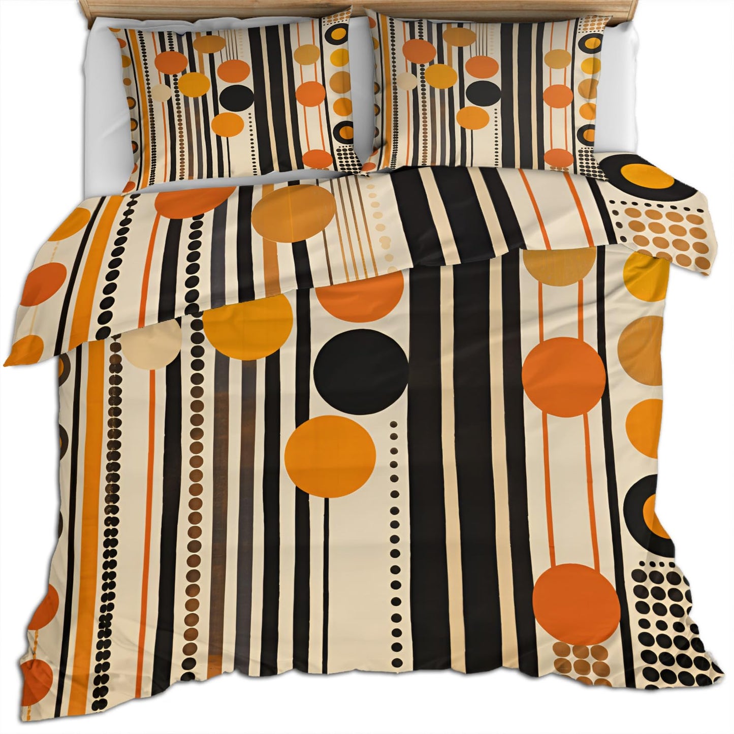 QINYUN Retro Middle Ages Duvet Cover California King, Orange Geometric Art Bedding Set 3 Piece Bedroom Decor Modern Stripes Patterned Comforter Cover with Zipper Ties & 2 Pillowcases