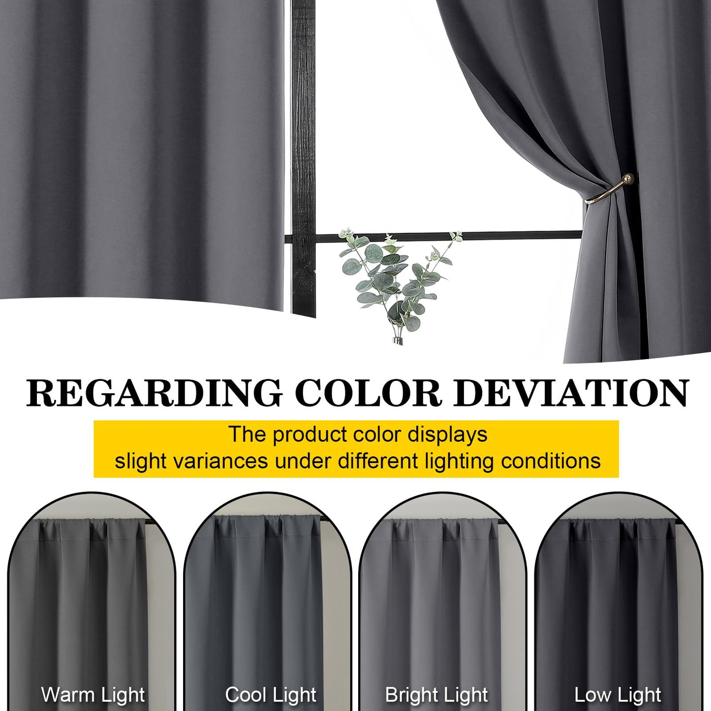 WelvetBLK Grey Blackout Curtains for Bedroom Living Room 63 Inch Length 2 Panels Set, Soft Solid Room Darkening Thermal Insulated Window Treatments, Rod Pocket Dining Room Curtains, Grey, 40" Wx63 L
