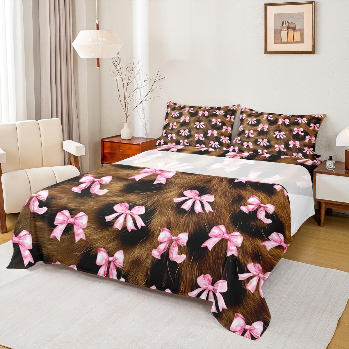 jejeloiu Bowknot Bed Sheets Set Twin Size Pink Bow Bed Set for Kids Boys Girls Colourful Bowknot Deep Pocket Fitted Sheet Bow-tie Breathable Soft Lightweight Microfiber