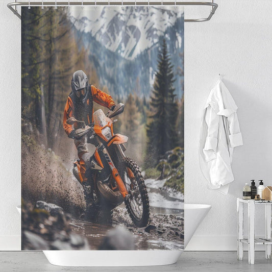 HDESDIS Dirt Bike Racing Shower Curtain, Motocross Racer Extreme Sports Shower Curtain Set with 12 Hooks for Bathroom Decor Accessories Bathtub Curtain, 36"x72"