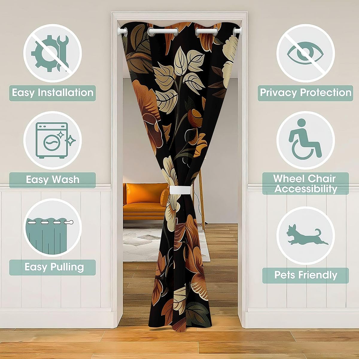 Feelyou Flower Door Curtain for Doorway Window 42" x 84" Retro Hippie Flower Thermal Insulated Temporary Room Dividers 60S 70S Groovy Closet Cover Bedroom Living Room Microfiber
