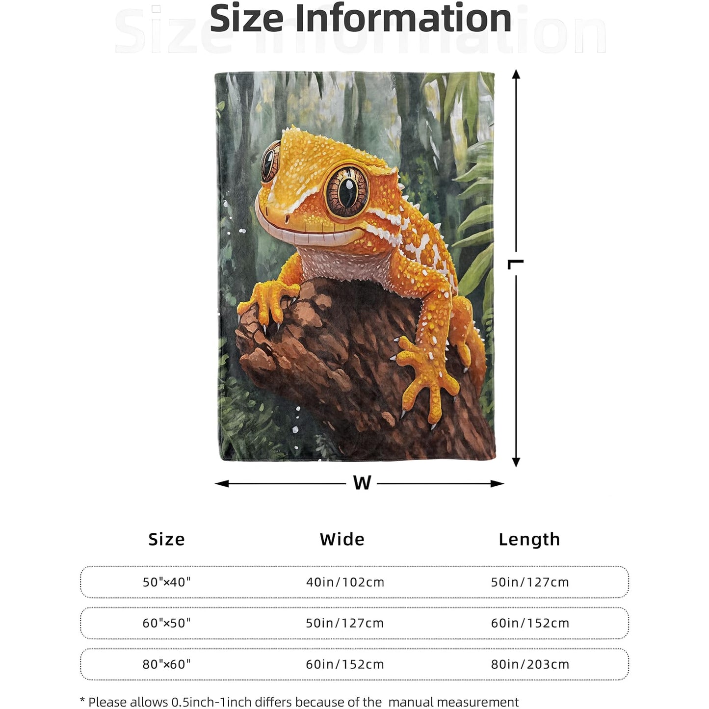 Cute Gecko Lizard Blanket 40x50 in, Flannel Throw Blankets for Travel Camping Sofa Living Room Decor, Lightweight Cozy Soft Fuzzy Gifts for Women Adults Kids