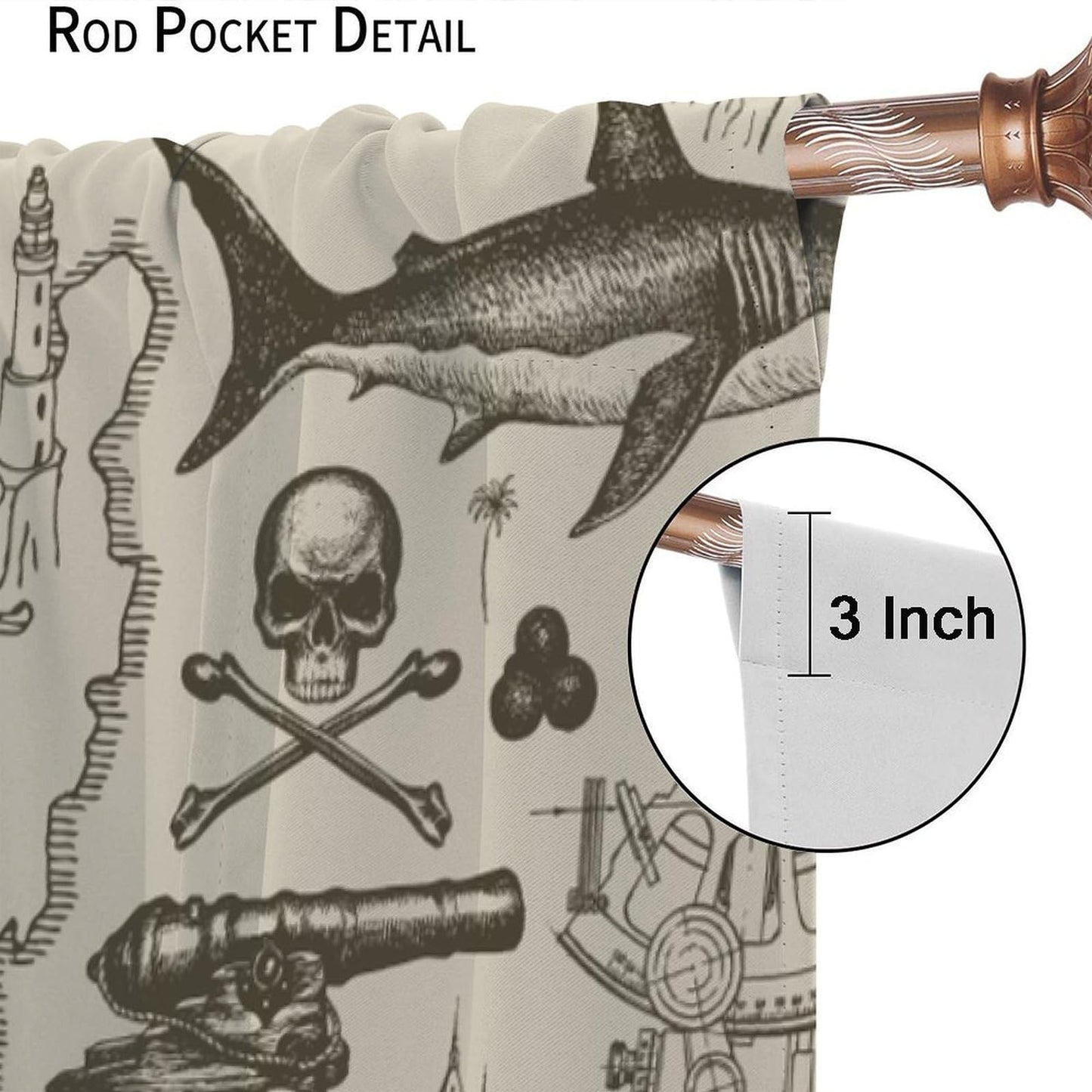XBDDZSW Nautical Sailboat Map Curtains Sketch Pirate Ship Wheel Compass Starfish Coral Reef Nautical Map Pattern Print Window Drapes for Bedroom Living Room Kitchen Decor,2 Panel Set,42x45 Inch Decor