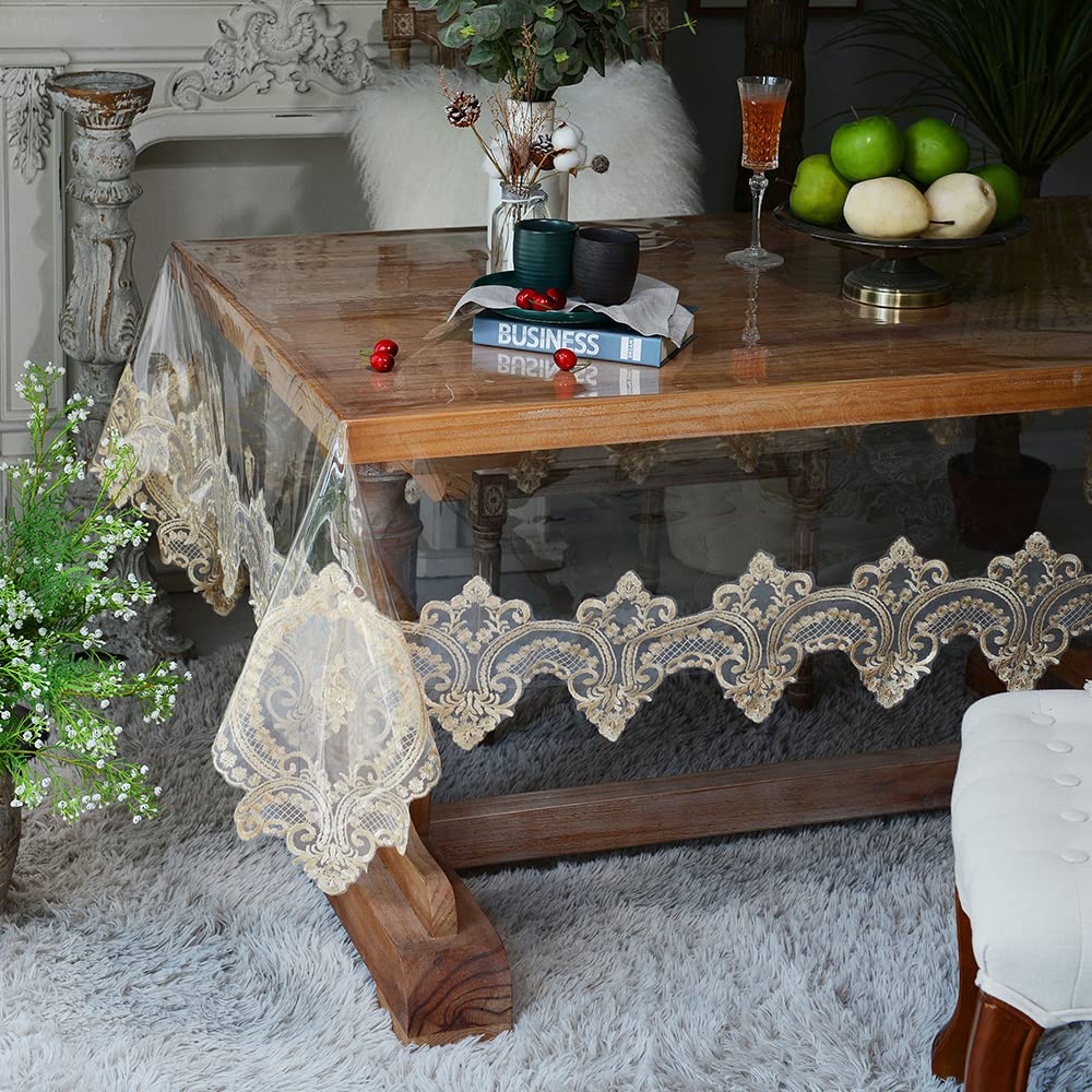 SUTAVIA Clear Vinyl lace Tablecloth 100% Waterproof Oil Proof Spill Proof PVC Table Cloth Transparent Table Protector Heavy Plastic Table Cover for Home